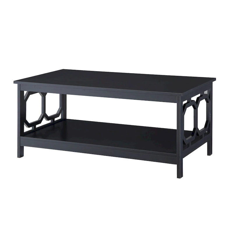 Table basse à 2 plateaux avec côtés ajourés géométriques et étagère inférieure
