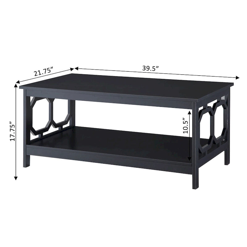 Table basse à 2 plateaux avec côtés ajourés géométriques et étagère inférieure