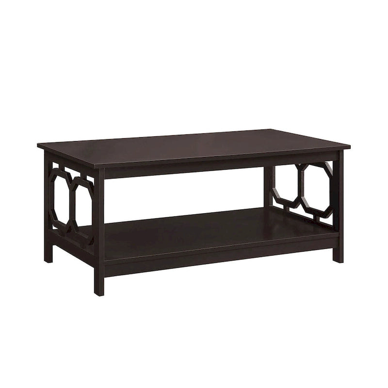 Table basse à 2 plateaux avec côtés ajourés géométriques et étagère inférieure
