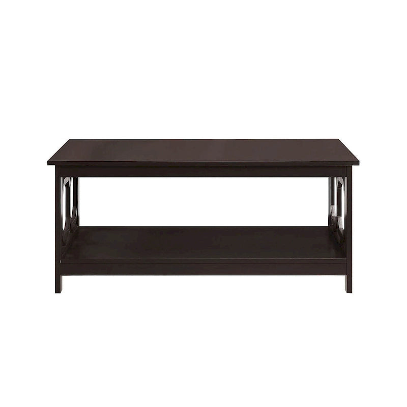 Table basse à 2 plateaux avec côtés ajourés géométriques et étagère inférieure