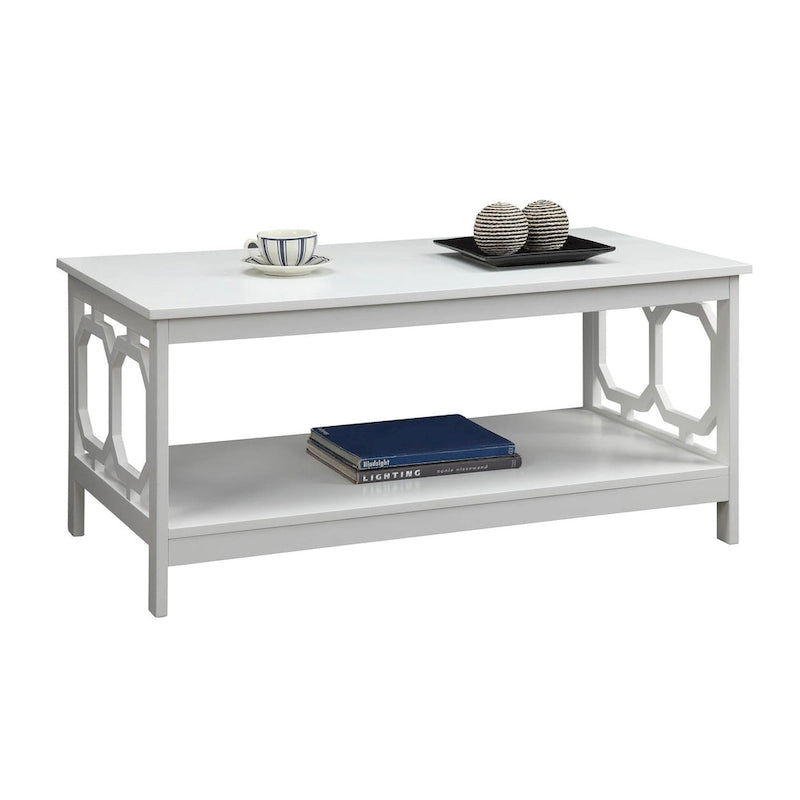 Table basse à 2 plateaux avec côtés ajourés géométriques et étagère inférieure
