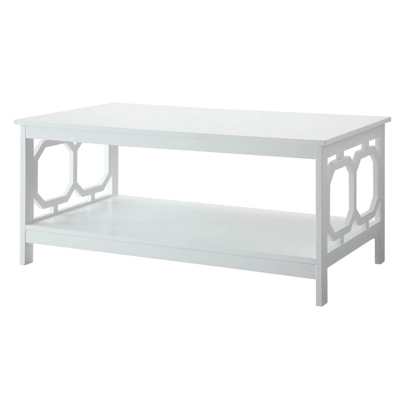 Table basse à 2 plateaux avec côtés ajourés géométriques et étagère inférieure