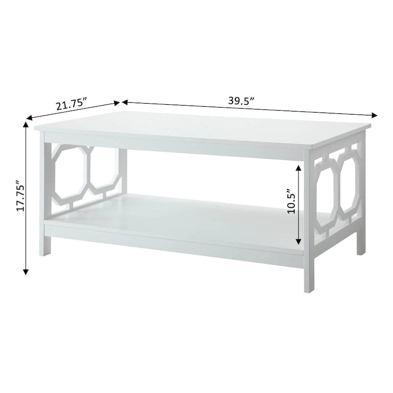Table basse à 2 plateaux avec côtés ajourés géométriques et étagère inférieure