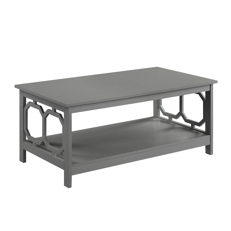 Table basse à 2 plateaux avec côtés ajourés géométriques et étagère inférieure