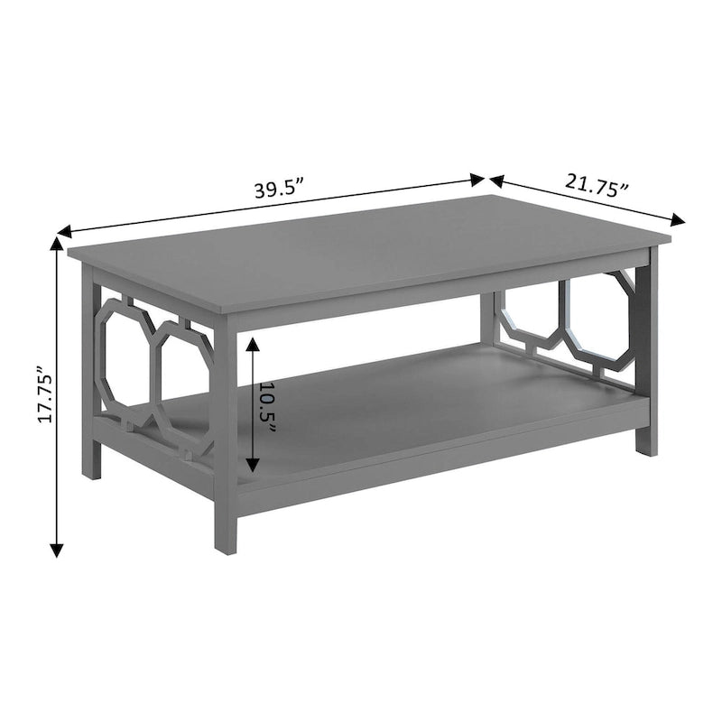 Table basse à 2 plateaux avec côtés ajourés géométriques et étagère inférieure