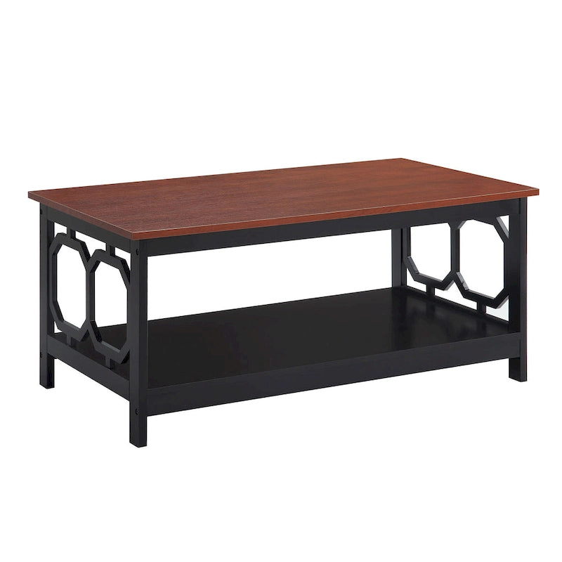 Table basse à 2 plateaux avec côtés ajourés géométriques et étagère inférieure