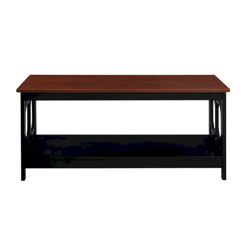 Table basse à 2 plateaux avec côtés ajourés géométriques et étagère inférieure