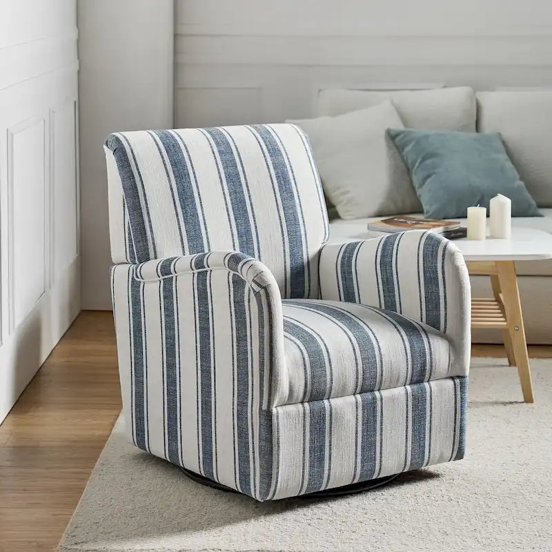 Fauteuil d'appoint pivotant à 360° avec revêtement en tissu jacquard rayé