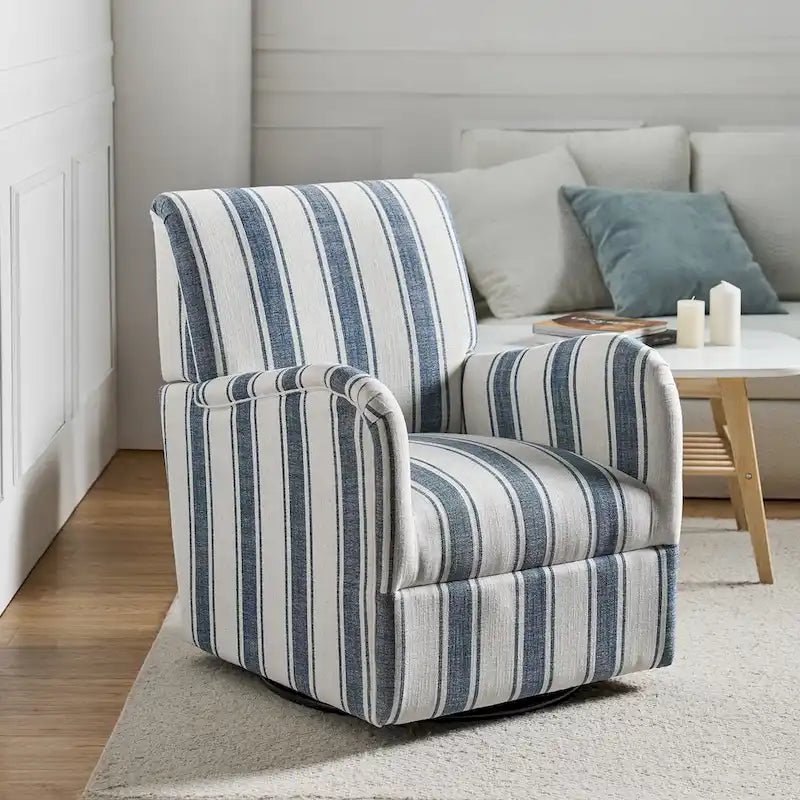 Fauteuil d'appoint pivotant à 360° avec revêtement en tissu jacquard rayé