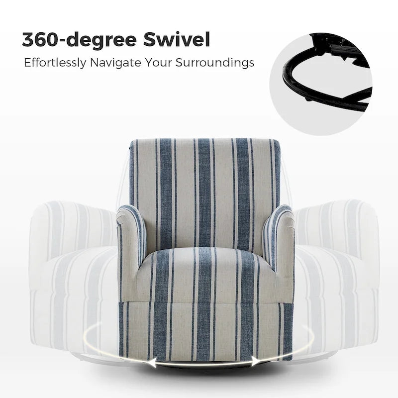 Fauteuil d'appoint pivotant à 360° avec revêtement en tissu jacquard rayé