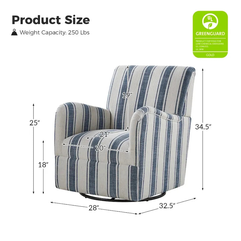 Fauteuil d'appoint pivotant à 360° avec revêtement en tissu jacquard rayé