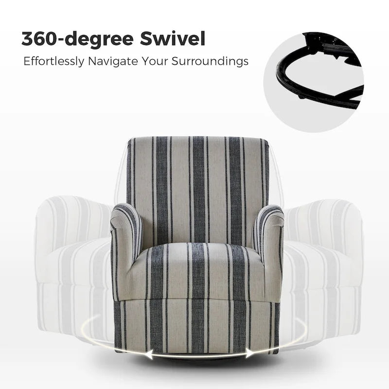 Fauteuil d'appoint pivotant à 360° avec revêtement en tissu jacquard rayé