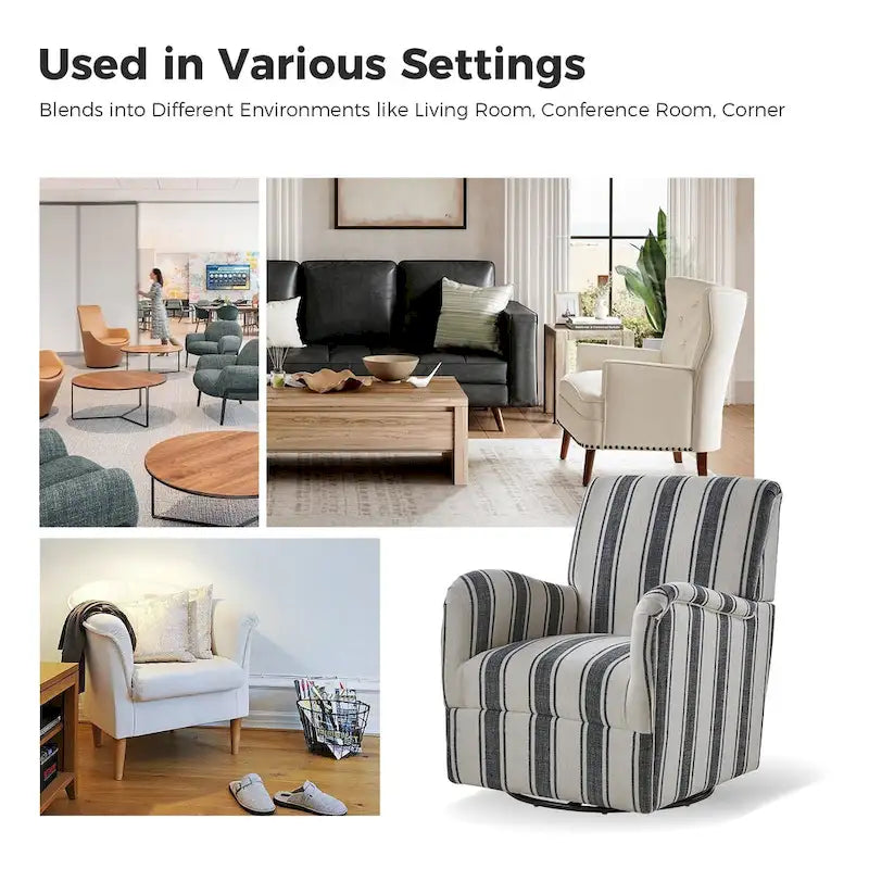 Fauteuil d'appoint pivotant à 360° avec revêtement en tissu jacquard rayé