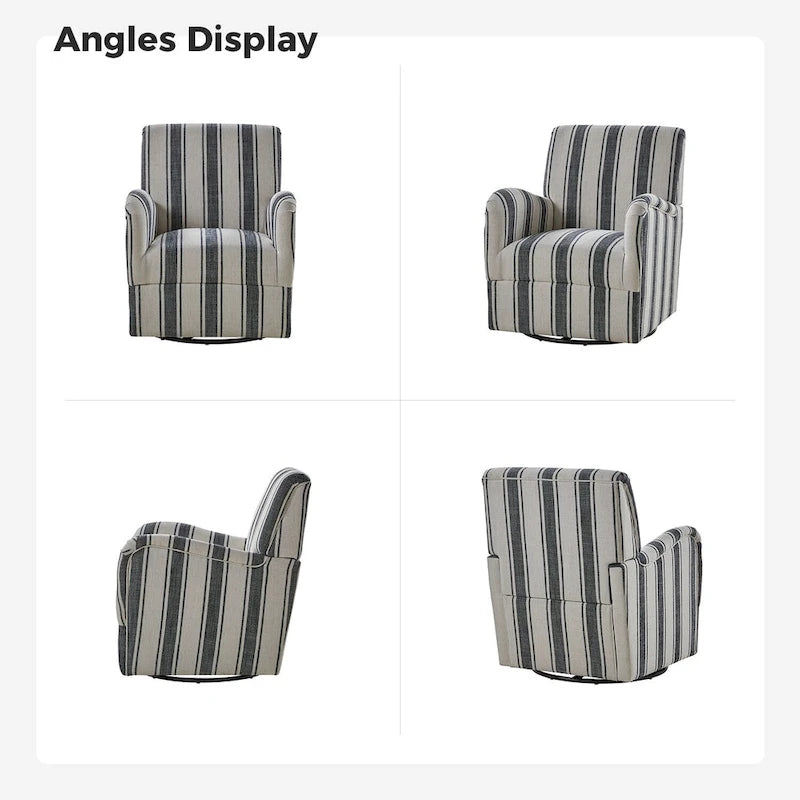 Fauteuil d'appoint pivotant à 360° avec revêtement en tissu jacquard rayé