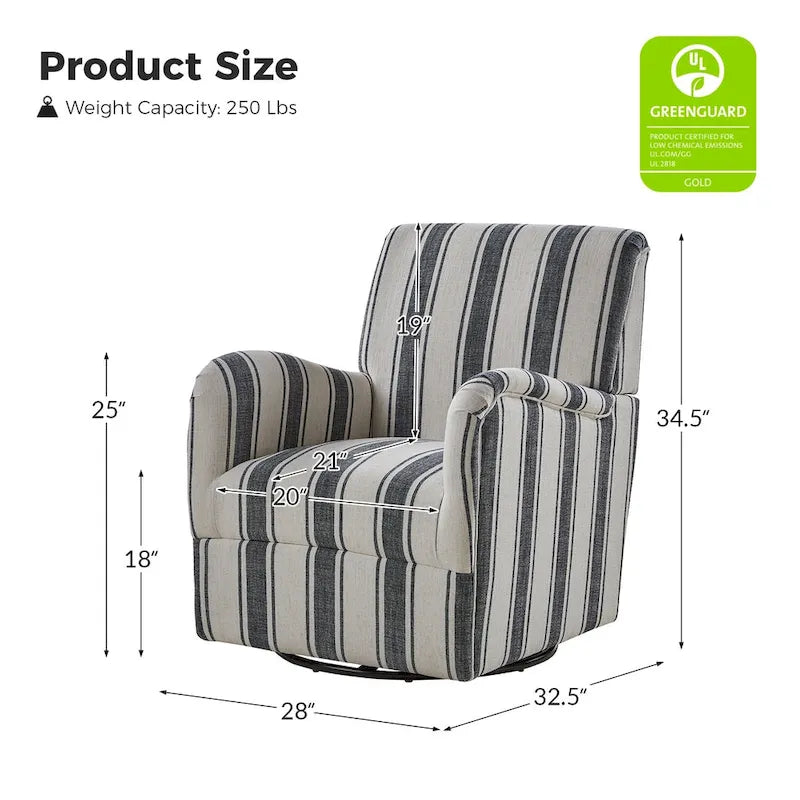 Fauteuil d'appoint pivotant à 360° avec revêtement en tissu jacquard rayé