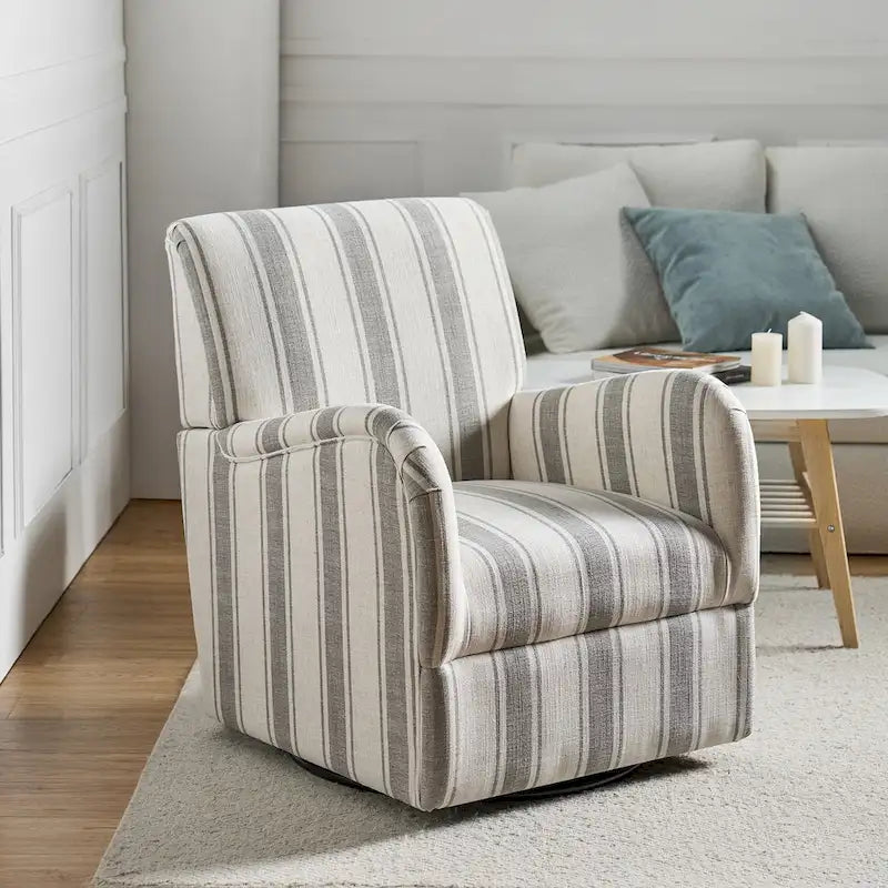 Fauteuil d'appoint pivotant à 360° avec revêtement en tissu jacquard rayé