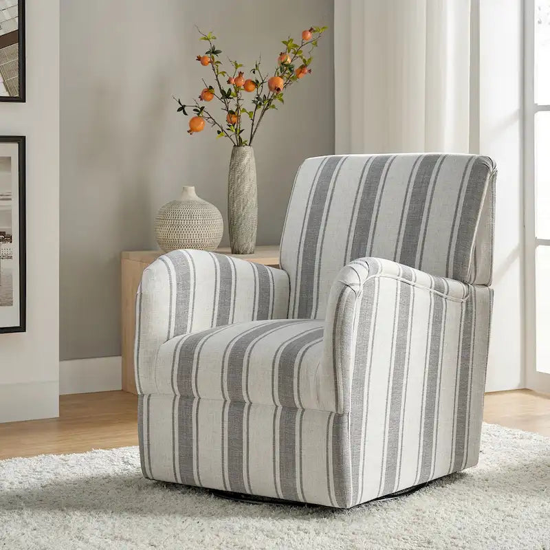 Fauteuil d'appoint pivotant à 360° avec revêtement en tissu jacquard rayé