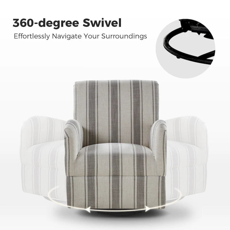 Fauteuil d'appoint pivotant à 360° avec revêtement en tissu jacquard rayé