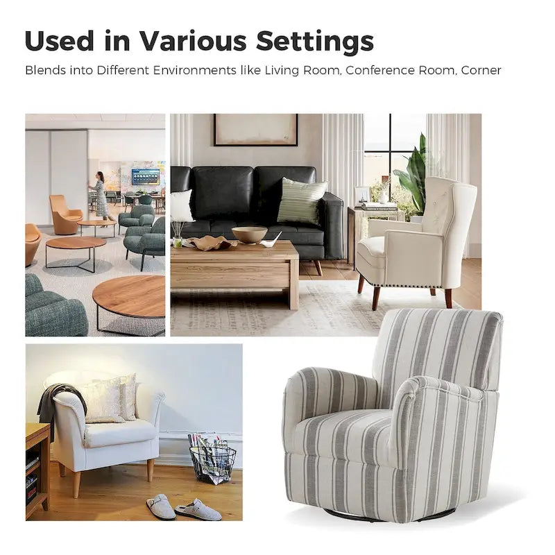 Fauteuil d'appoint pivotant à 360° avec revêtement en tissu jacquard rayé