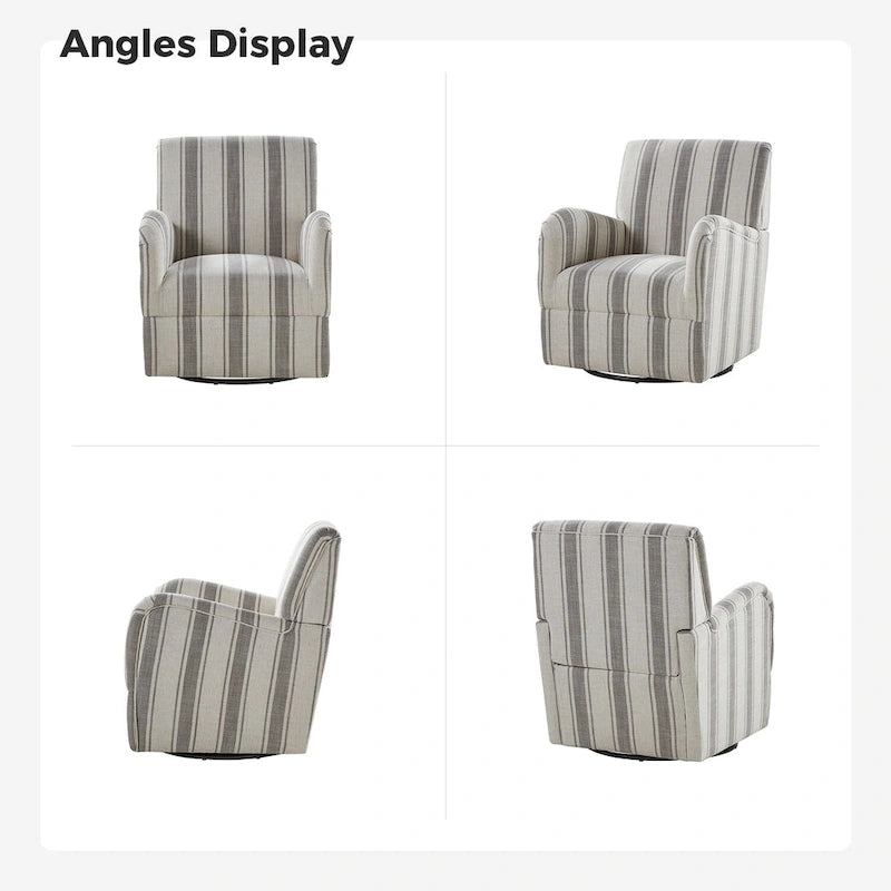 Fauteuil d'appoint pivotant à 360° avec revêtement en tissu jacquard rayé