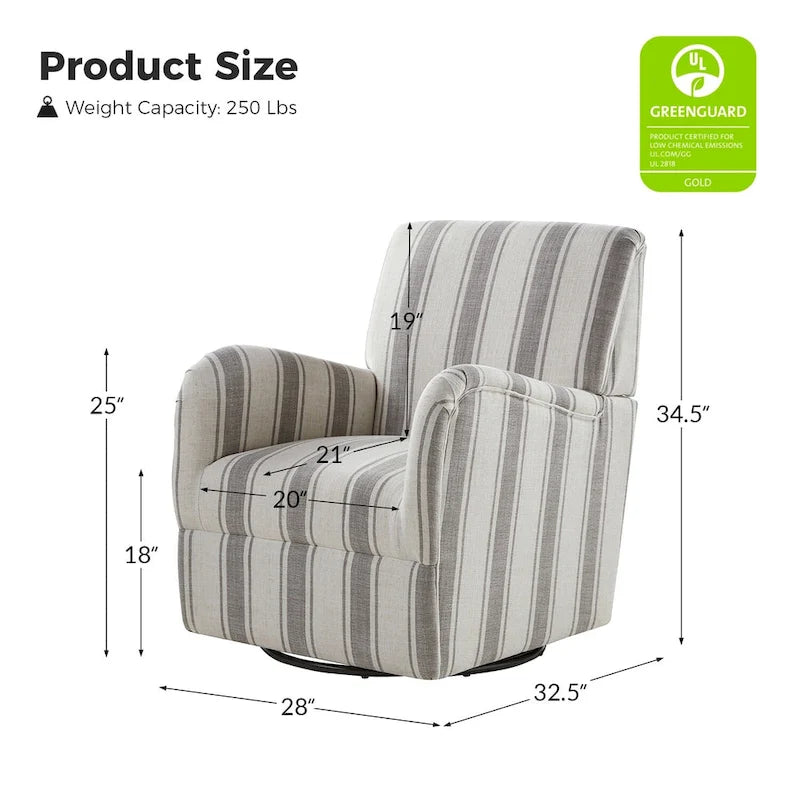 Fauteuil d'appoint pivotant à 360° avec revêtement en tissu jacquard rayé