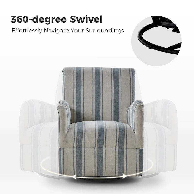 Fauteuil d'appoint pivotant à 360° avec revêtement en tissu jacquard rayé