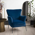 Fauteuil d'appoint moderne en velours à dossier haut et accoudoirs évasés (Bleu/Gris)