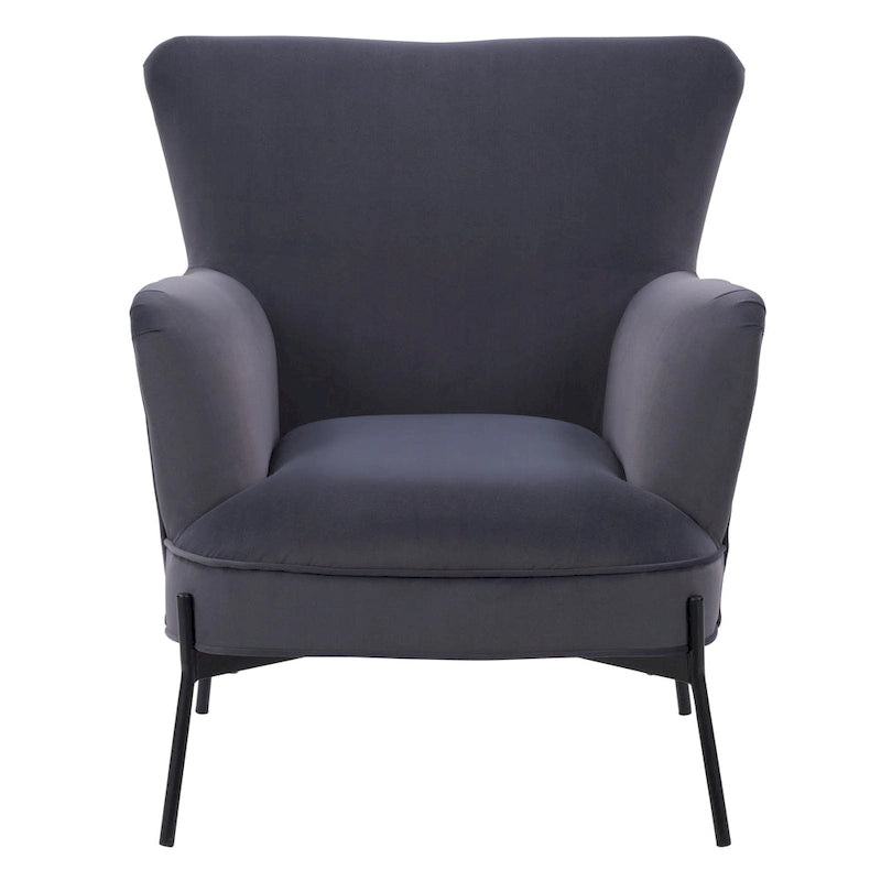 Fauteuil d'appoint moderne en velours à dossier haut et accoudoirs évasés (Bleu/Gris)