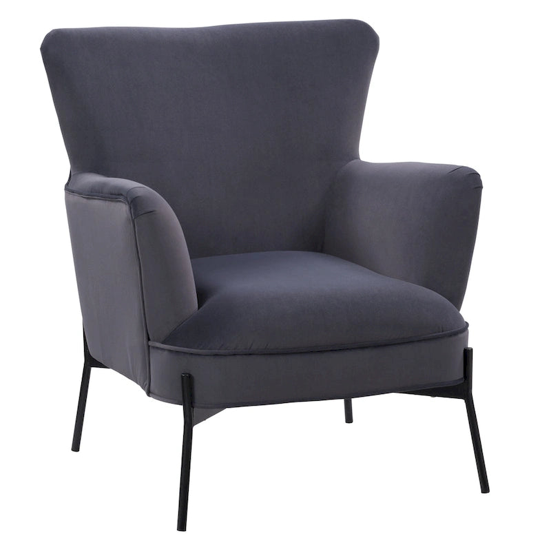 Fauteuil d'appoint moderne en velours à dossier haut et accoudoirs évasés (Bleu/Gris)