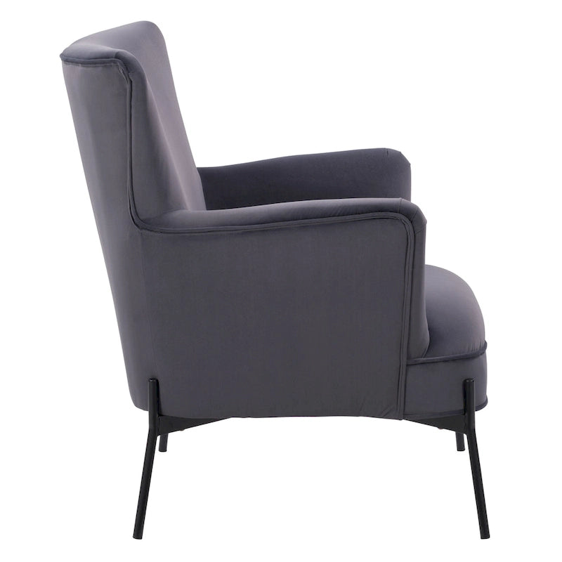 Fauteuil d'appoint moderne en velours à dossier haut et accoudoirs évasés (Bleu/Gris)