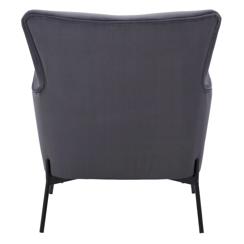 Fauteuil d'appoint moderne en velours à dossier haut et accoudoirs évasés (Bleu/Gris)