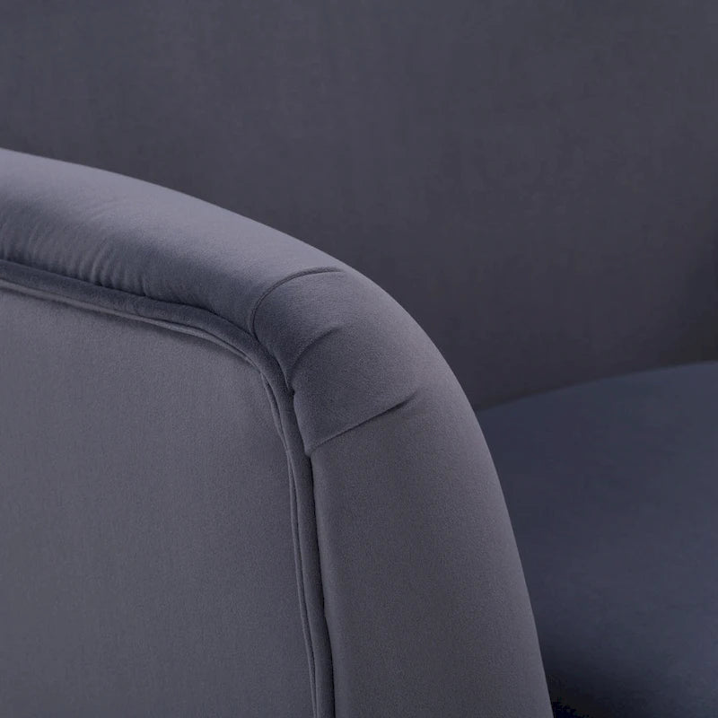 Fauteuil d'appoint moderne en velours à dossier haut et accoudoirs évasés (Bleu/Gris)
