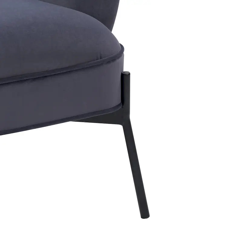Fauteuil d'appoint moderne en velours à dossier haut et accoudoirs évasés (Bleu/Gris)