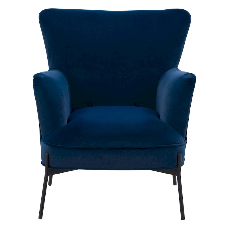 Fauteuil d'appoint moderne en velours à dossier haut et accoudoirs évasés (Bleu/Gris)