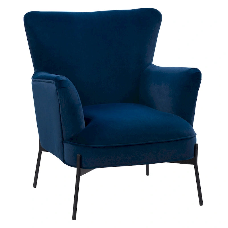 Fauteuil d'appoint moderne en velours à dossier haut et accoudoirs évasés (Bleu/Gris)