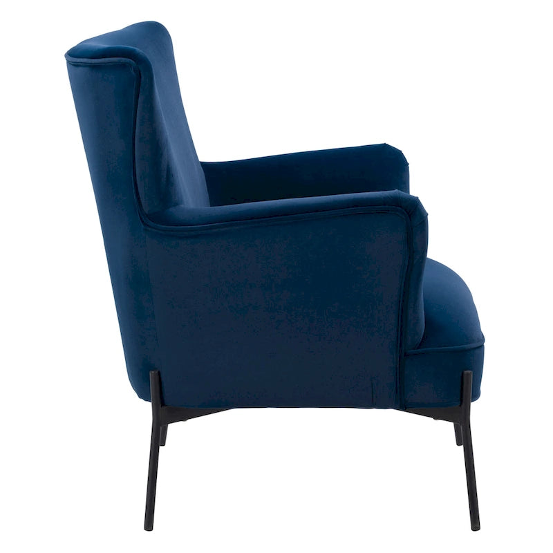 Fauteuil d'appoint moderne en velours à dossier haut et accoudoirs évasés (Bleu/Gris)