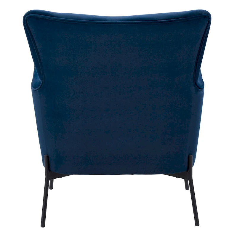 Fauteuil d'appoint moderne en velours à dossier haut et accoudoirs évasés (Bleu/Gris)