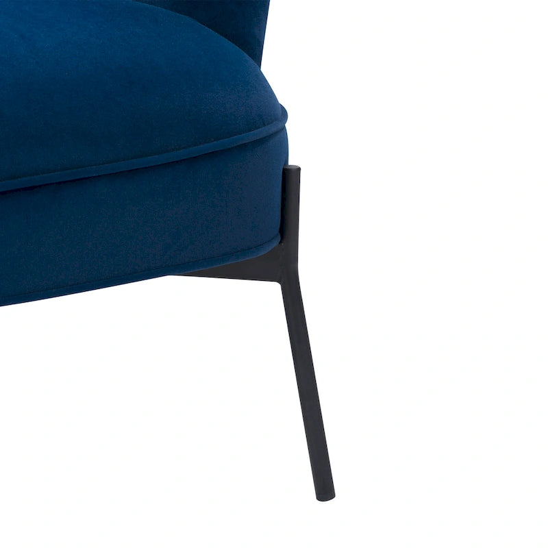 Fauteuil d'appoint moderne en velours à dossier haut et accoudoirs évasés (Bleu/Gris)