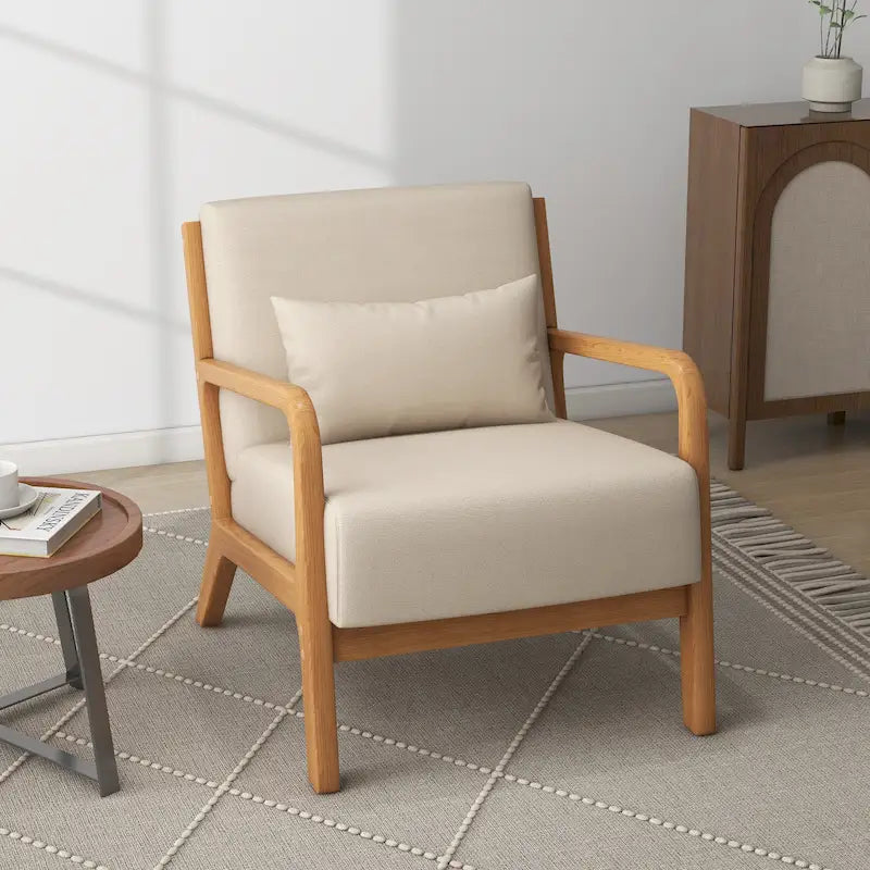 Fauteuil d'appoint Mid-Century avec cadre en bois massif et coussin lombaire