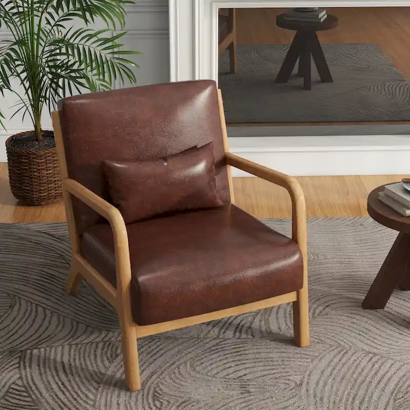 Fauteuil d'appoint Mid-Century avec cadre en bois massif et coussin lombaire