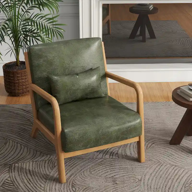 Fauteuil d'appoint Mid-Century avec cadre en bois massif et coussin lombaire