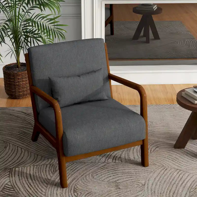 Fauteuil d'appoint Mid-Century avec cadre en bois massif et coussin lombaire