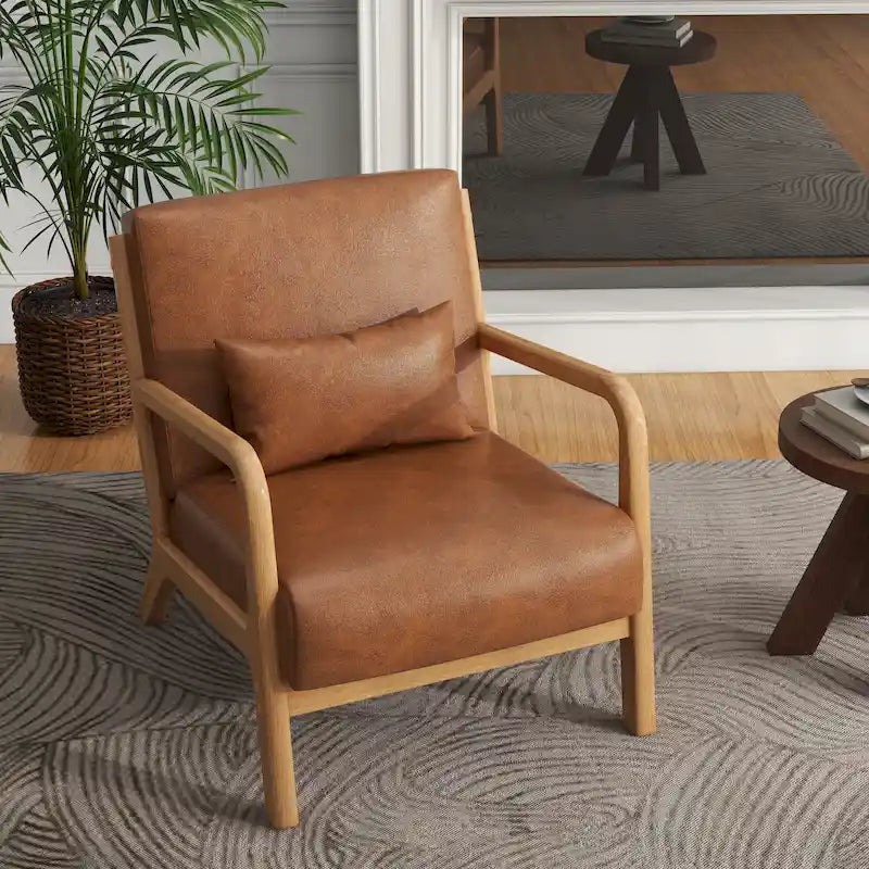 Fauteuil d'appoint Mid-Century avec cadre en bois massif et coussin lombaire