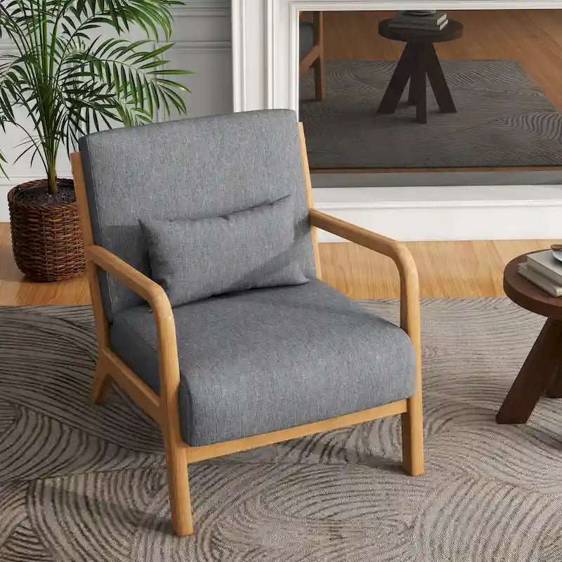 Fauteuil d'appoint Mid-Century avec cadre en bois massif et coussin lombaire