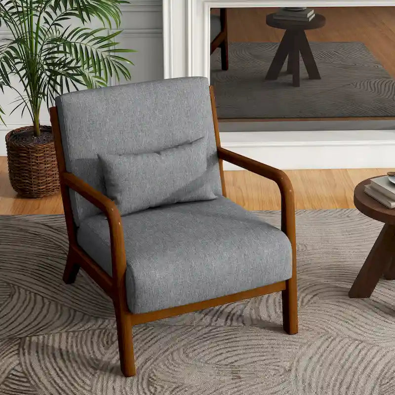 Fauteuil d'appoint Mid-Century avec cadre en bois massif et coussin lombaire