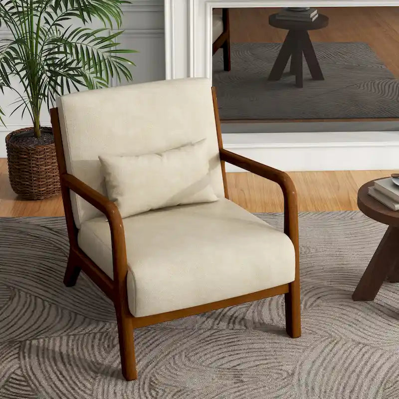 Fauteuil d'appoint Mid-Century avec cadre en bois massif et coussin lombaire
