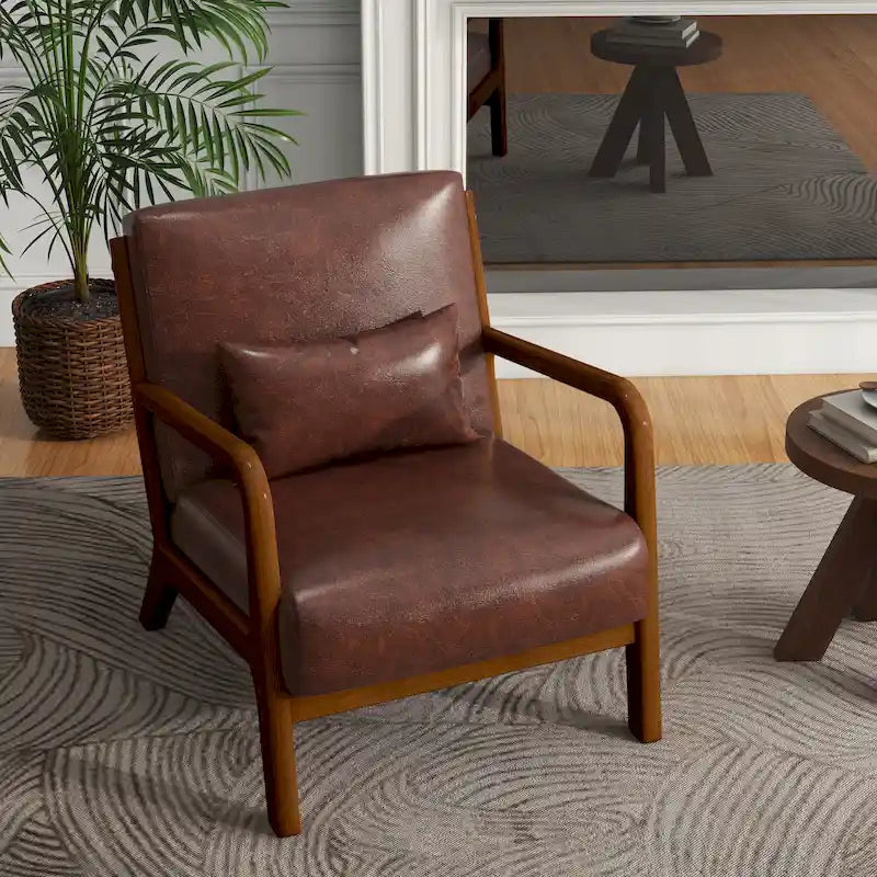 Fauteuil d'appoint Mid-Century avec cadre en bois massif et coussin lombaire