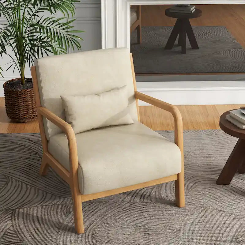 Fauteuil d'appoint Mid-Century avec cadre en bois massif et coussin lombaire