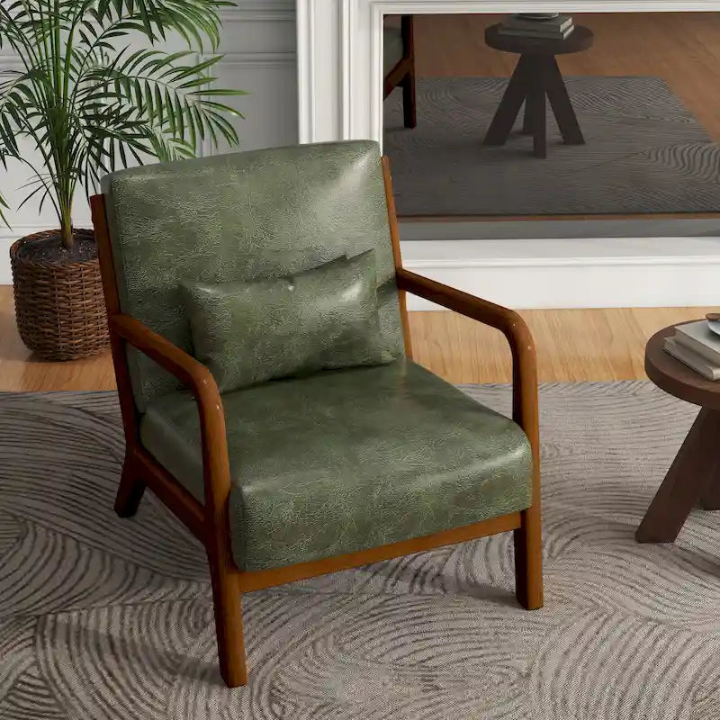 Fauteuil d'appoint Mid-Century avec cadre en bois massif et coussin lombaire