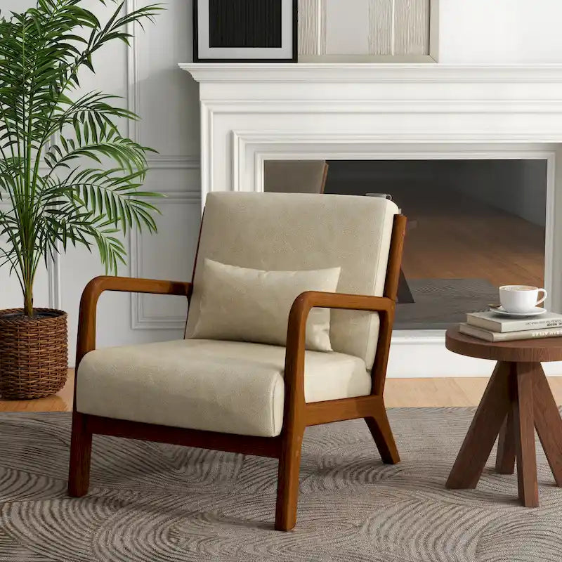Fauteuil d'appoint Mid-Century avec cadre en bois massif et coussin lombaire